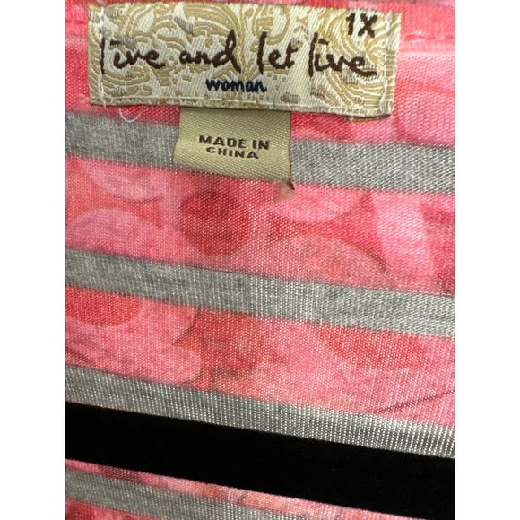 Live and Let Live sz 1X pink roses stripe rhinestone v neck handkerchief hem top - Picture 4 of 7